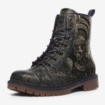 Leather Boots Mayan Skull Carved Stone Wall Art