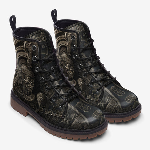Leather Boots Mayan Skull Carved Stone Wall Art