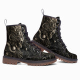 Leather Boots Mayan Skull Carved Stone Wall Art
