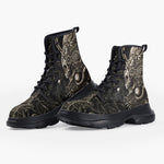 Casual Leather Chunky Boots Mayan Skull Carved Stone Wall Art