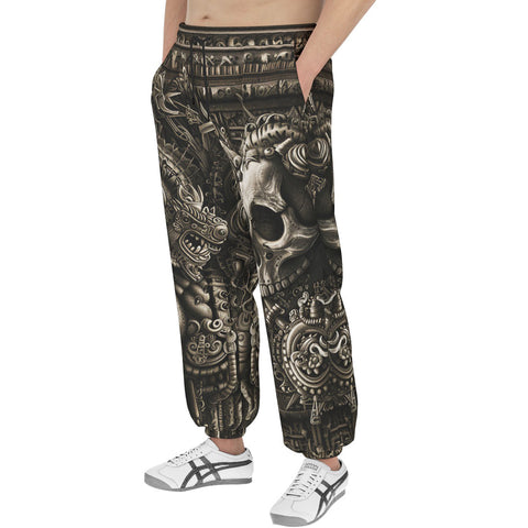 Men's Sweatpants Aztec Skull Carved Stone Wall Art