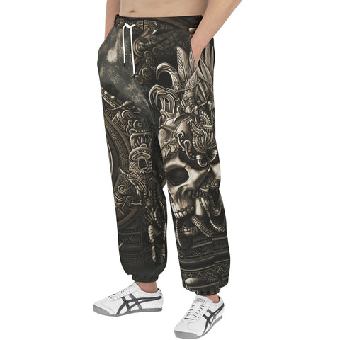 Men's Sweatpants Aztec Skull Carved Stone Wall Art