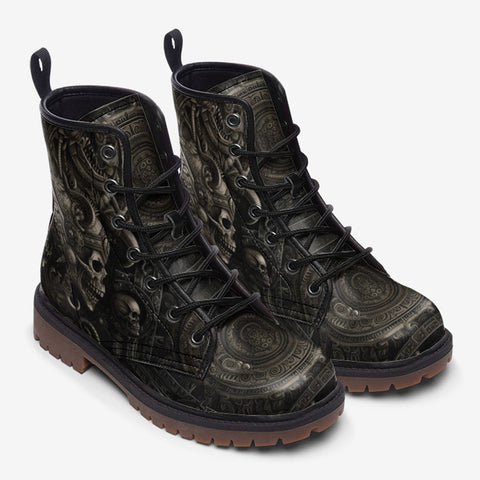 Leather Boots Aztec Skull Carved Stone Wall Art