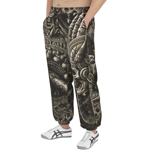 Men's Sweatpants Aztec Skull Carved Stone Wall Art