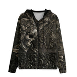 Men's Zip Up Hoodie Mayan Skull Carved Stone Wall Art