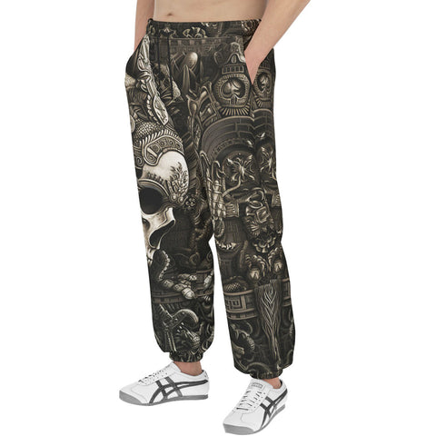 Men's Sweatpants Mayan Skull Carved Stone Wall Art