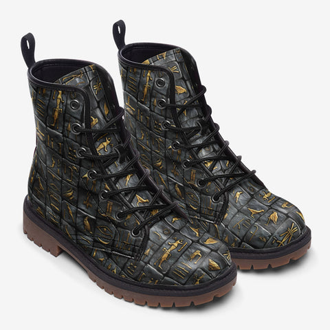 Leather Boots Egypt Gold Symbols Stone Engraved Art