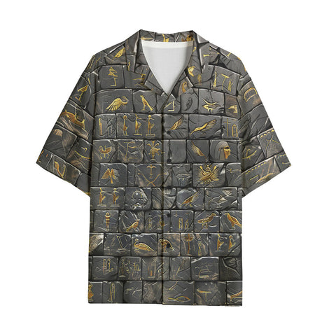 Hawaiian Shirt Egypt Gold Symbols Stone Engraved Art