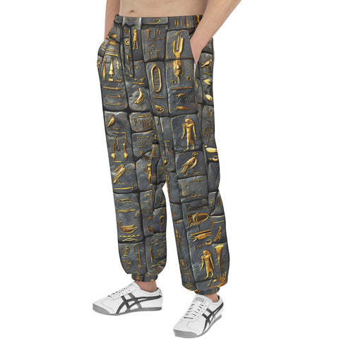 Men's Sweatpants Egypt Gold Symbols Stone Engraved Art