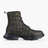 Casual Leather Chunky Boots Egypt Gold Symbols Stone Engraved Art