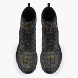 Casual Leather Chunky Boots Egypt Gold Symbols Stone Engraved Art