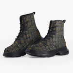 Casual Leather Chunky Boots Egypt Gold Symbols Stone Engraved Art