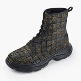 Casual Leather Chunky Boots Egypt Gold Symbols Stone Engraved Art