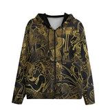 Men's Zip Up Hoodie Egyptian Characters Covered in Gold