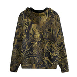 Men's Zip Up Hoodie Egyptian Characters Covered in Gold