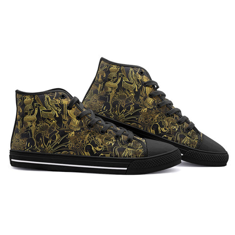 High-Top Canvas Shoes Egyptian Characters Covered in Gold