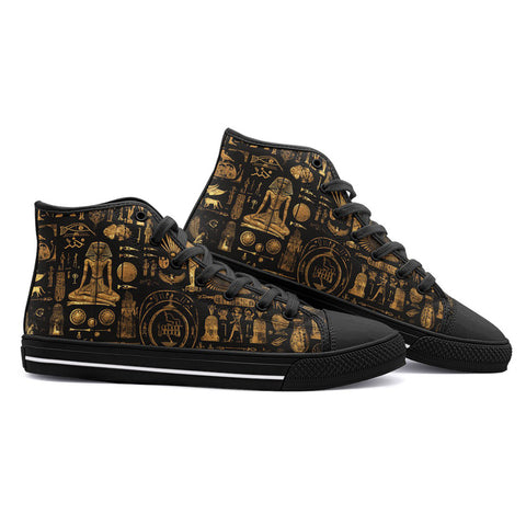 High-Top Canvas Shoes Mysterious Golden Egyptian Symbols