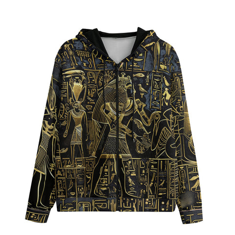 Men's Zip Up Hoodie Golden Egyptian Characters