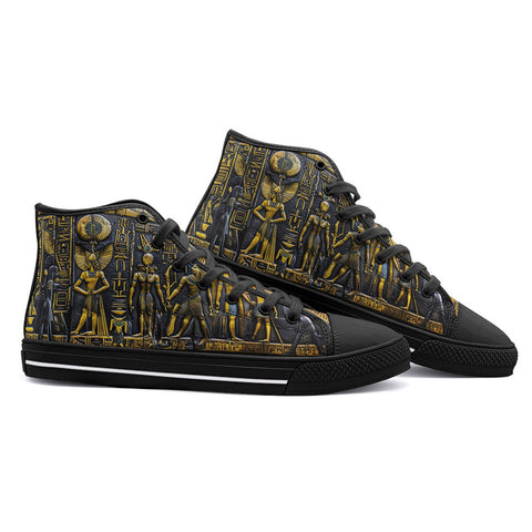 High-Top Canvas Shoes Egyptian Characters Engraved in Gold