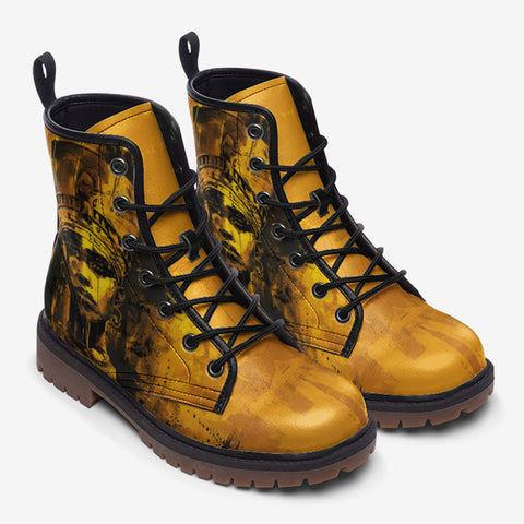 Leather Boots Egyptian Woman in Gold Grungy Splash