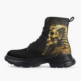 Casual Leather Chunky Boots Egyptian Mummy Skull Gold Splash