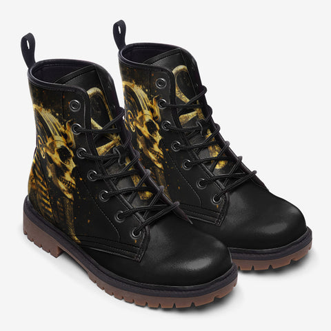 Leather Boots Egyptian Mummy Skull Gold Splash