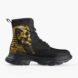 Casual Leather Chunky Boots Egyptian Mummy Skull Gold Splash