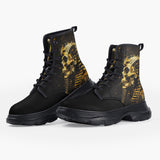 Casual Leather Chunky Boots Egyptian Mummy Skull Gold Splash