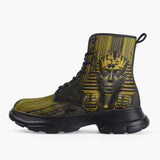 Casual Leather Chunky Boots Golden Egyptian Pharaoh Art