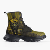 Casual Leather Chunky Boots Golden Egyptian Pharaoh Art