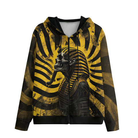 Men's Zip Up Hoodie Skull of Pharaoh Striped Background