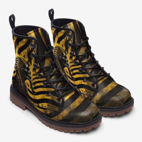 Leather Boots Skull of Pharaoh Striped Background