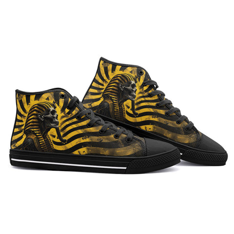 High-Top Canvas Shoes Skull of Pharaoh Striped Background