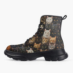 Casual Leather Chunky Boots Funny Cats Collage