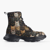 Casual Leather Chunky Boots Funny Cats Collage