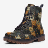 Leather Boots Black and Orange Cats Art