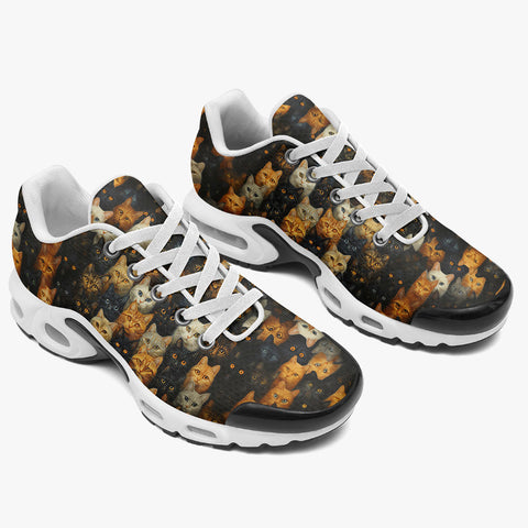 Air Cushion Sneakers Black and Orange Cats Art