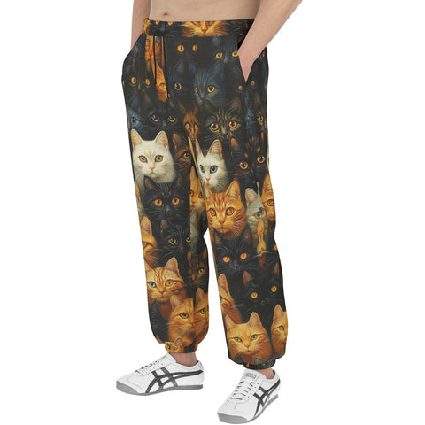 Men's Sweatpants Black and Orange Cats Art