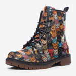 Leather Boots Colorful Cats Art Pattern