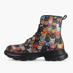 Casual Leather Chunky Boots Colorful Cats Art Pattern