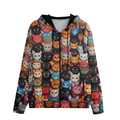 Men's Zip Up Hoodie Colorful Cats Art Pattern