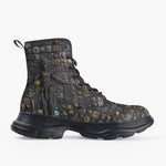 Casual Leather Chunky Boots Surreal Symbolism Metal Skulls Mosaic