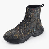 Casual Leather Chunky Boots Surreal Symbolism Metal Skulls Mosaic