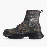 Casual Leather Chunky Boots Skull Gears Mosaic Art