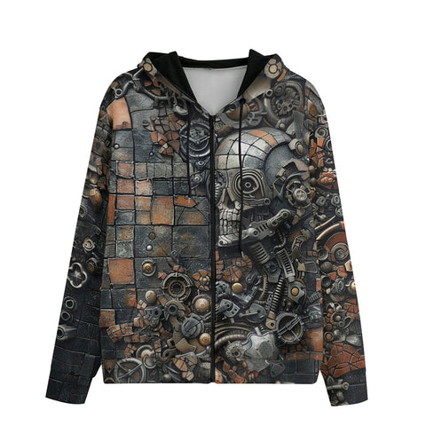 Men's Zip Up Hoodie Skull Gears Mosaic Art