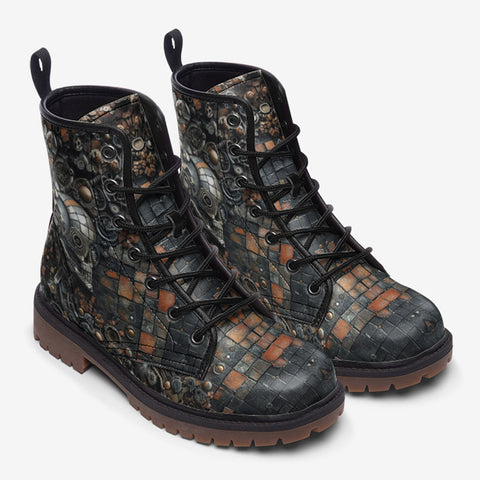 Leather Boots Skull Gears Mosaic Art