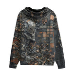 Men's Zip Up Hoodie Skull Gears Mosaic Art