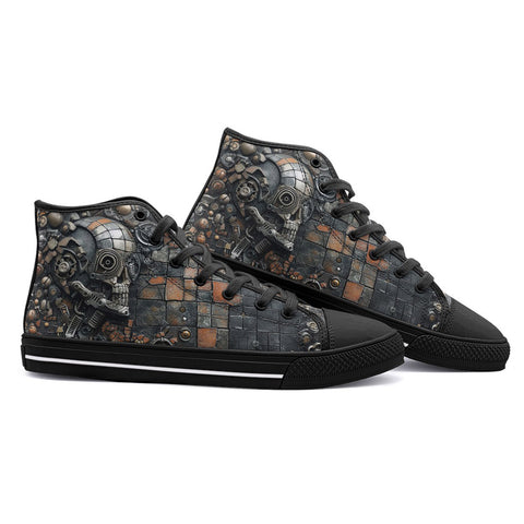 High-Top Canvas Shoes Skull Gears Mosaic Art