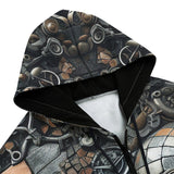 Men's Zip Up Hoodie Skull Gears Mosaic Art