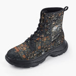 Casual Leather Chunky Boots Skull Gears Mosaic Art